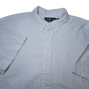 Ralph Lauren Shirt Mens 2XL Striped Seersucker Short Sleeve Button‎ Up Preppy